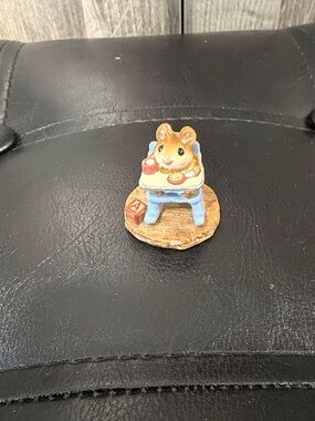 Vintage Wee Forest Folk Rocking Mouse Tot In Blue High Chair Mini Figurine